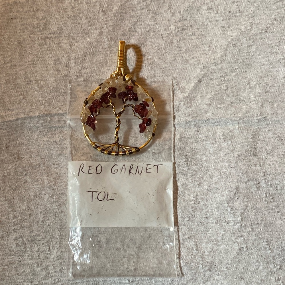 Red Garnet & Quartz Tree of Life Pendant